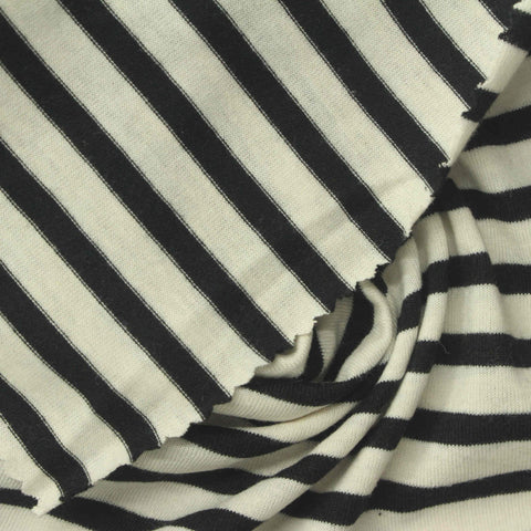 Black Horizontal-Stripe Jersey Knit, Cotton-Poly, 145 gsm