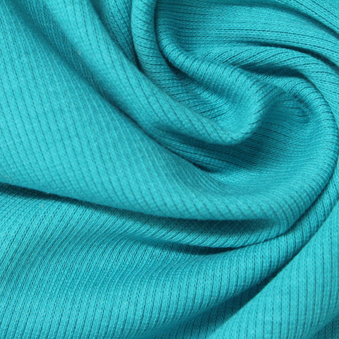 Cotton Stretch Rib Knit Fabric, 250 gsm, 115 cm — Blue