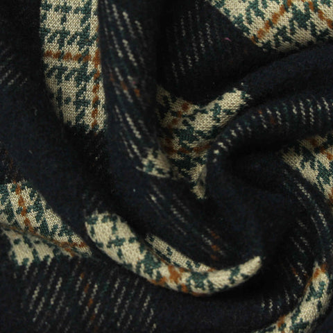 Dark Green Plaid Interlock Knit, Polyester, 370 gsm
