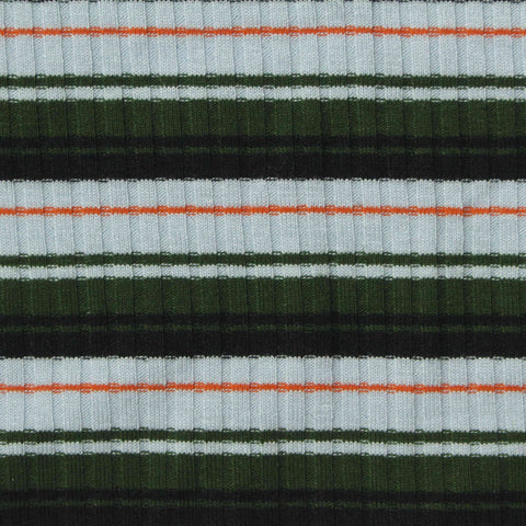 Light Blue Stripes Rib Knit, Poly-Viscose