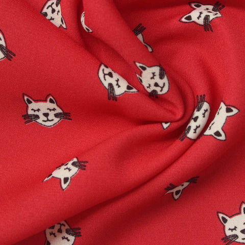 White Cartoon-Cat Linen-Look, Polyester