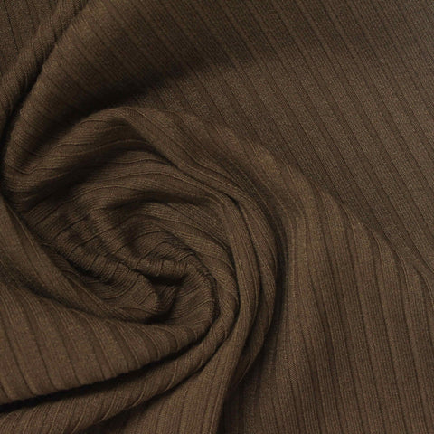 Polyester Viscose Stretch Rib Knit Fabric, 338 gsm, 136 cm — Brown