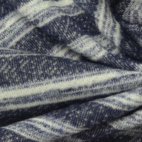 Marled Blue Horizontal-Stripe French Terry, Poly-Cotton