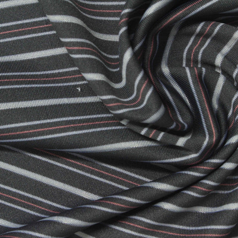 Dark Grey Horizontal-Stripe Jersey Knit, Polyester, 130 gsm