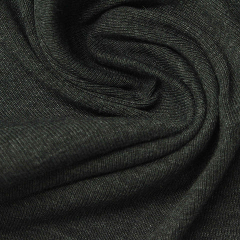 Dark Grey Marl Rib Knit, Cotton-Poly, 165 gsm