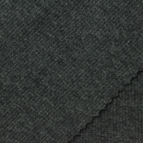 Dark Grey Heathered-Marl Rib Knit, Cotton-Poly, 310 gsm