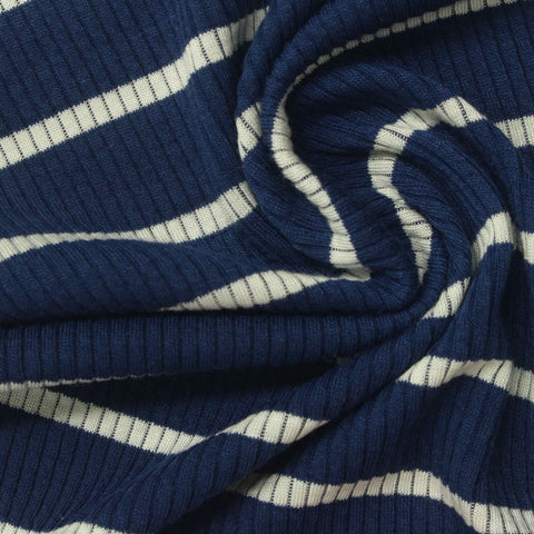 Off-White Horizontal-Stripe Rib Knit, Poly-Viscose, 260 gsm