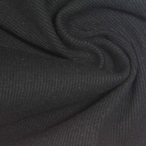 Black Ribbed Rib Knit, Cotton-Poly