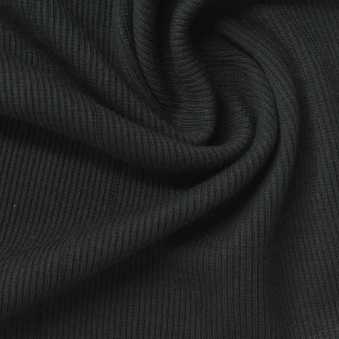 Black Ribbed Rib Knit, Poly-Cotton