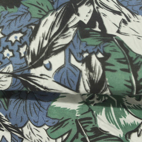 Blue Tropical-Leaf Woven