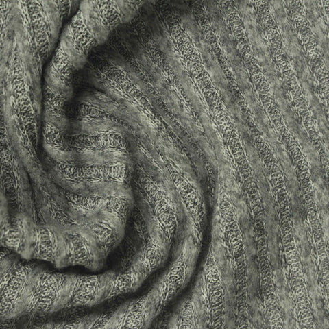Grey Marl Rib Knit, Poly-Viscose, 210 gsm