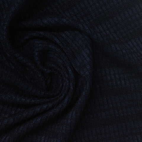 Dark Navy Horizontal-Stripe Rib Knit, Viscose-Poly