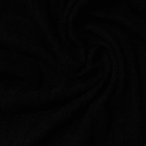 Polyester Viscose Stretch Rib Knit Fabric, 213 gsm, 140 cm — Black
