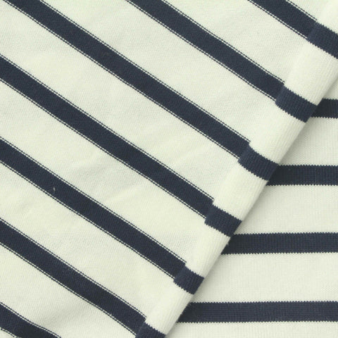 Navy Horizontal-Stripe Jersey Knit, Cotton, 240 gsm