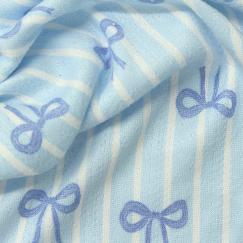 Blue Vertical-Stripe Rib Knit, Polyester, 180 gsm, 165 cm