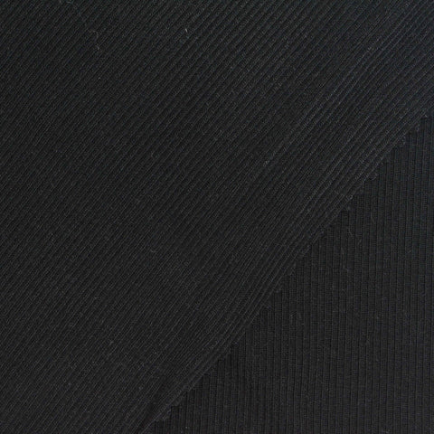 Polyester Viscose Stretch Rib Knit Fabric, 270 gsm, 110 cm — Black