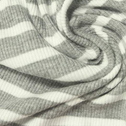 Grey Horizontal-Stripe Rib Knit, Viscose