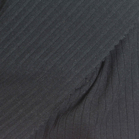 Black Ribbed Rib Knit, Poly-Cotton