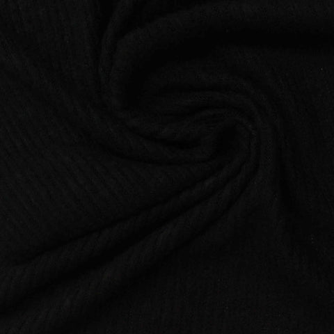 Brushed Viscose Polyester Stretch Rib Knit Fabric, 230 gsm — Black, ref EF-238816