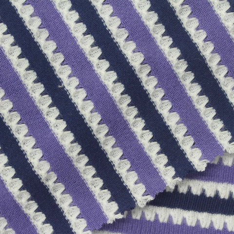 White Horizontal-Stripe Jersey Knit, Poly-Cotton, 222 gsm