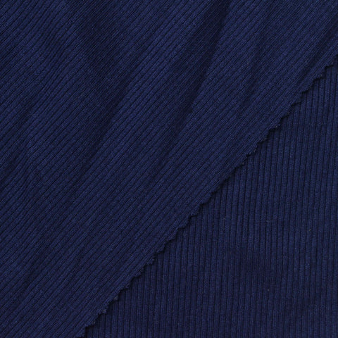 Navy Ribbed Rib Knit, Viscose