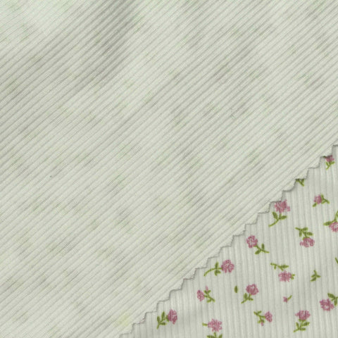 Pink Flowers Rib Knit, Polyester, 210 gsm