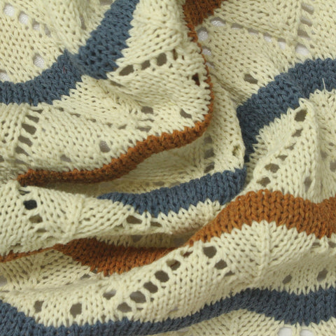 Cream Wavy-Stripe Pointelle Knit, Poly-Cotton