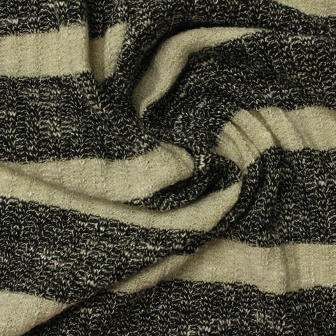 Cream Marled-Stripe Rib Knit, Viscose-Poly