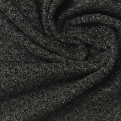 Black Textured Waffle Knit, Poly-Viscose