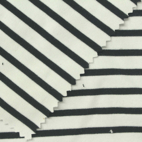 Black Horizontal-Stripe Rib Knit, Cotton, 300 gsm