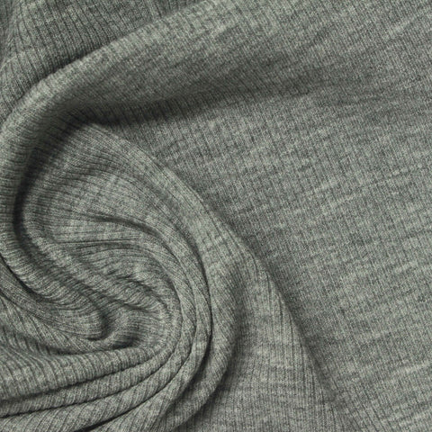Heathered Grey Marl Rib Knit, Poly-Viscose, 290 gsm