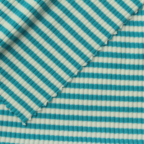 Teal Stripes Rib Knit, Cotton