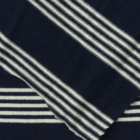 Navy Horizontal-Stripe Jersey Knit, Viscose, 190 gsm