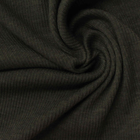 Dark Olive Marl Rib Knit, Poly-Cotton