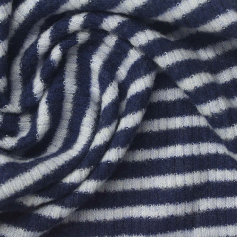 Navy Horizontal-Stripe Rib Knit, 265 gsm