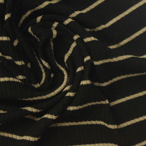 Beige Horizontal-Stripe Rib Knit, Viscose