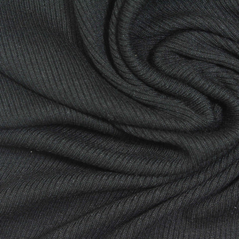 Viscose Stretch Rib Knit Fabric, 280 gsm, 120 cm — Black