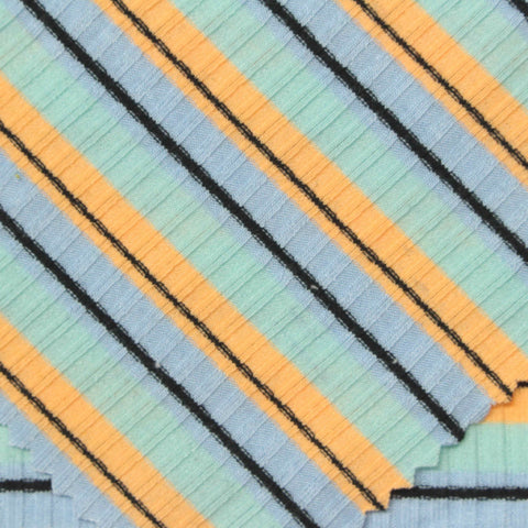 Light Blue Horizontal-Stripe Rib Knit, Poly-Viscose, 230 gsm, 145 cm