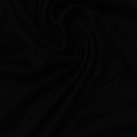 100% Viscose Rib Knit Fabric, 121 gsm, 200 cm — Black