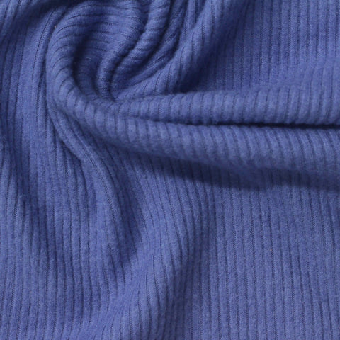 Brushed Polyester Viscose Stretch Rib Knit Fabric, 197 gsm, 135 cm — Blue