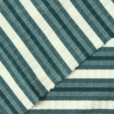 White Horizontal-Stripe Rib Knit, Polyester, 170 gsm