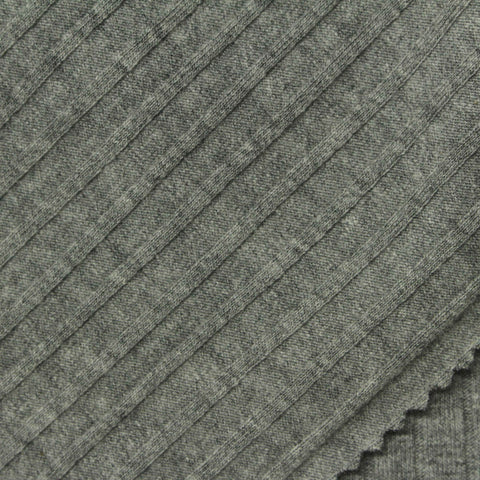 Grey Heathered-Marl Rib Knit, Viscose, 182 gsm