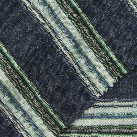 Dark Blue Horizontal-Stripe Rib Knit, Poly-Viscose, 210 gsm