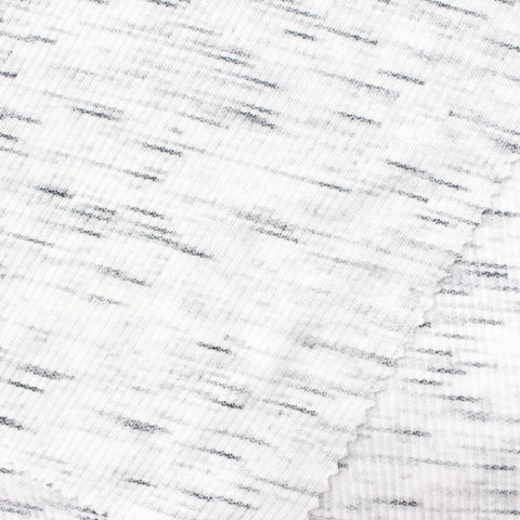 White Marl Rib Knit, Poly-Viscose, 153 gsm