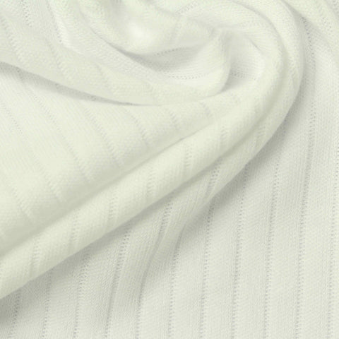 Cotton Viscose Rib Knit Fabric, 200 gsm, 185 cm — White