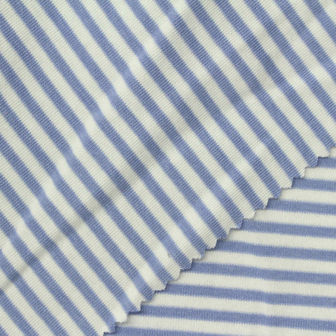 Light Blue Horizontal-Stripe Jersey Knit, Cotton-Modal