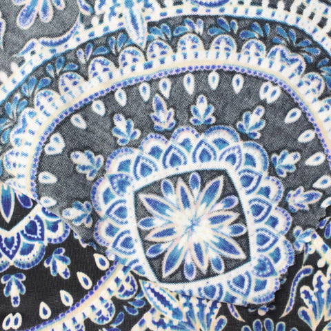Blue Ornate-Floral Jersey Knit, Polyester