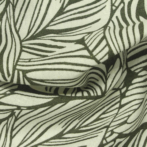 Dark Green Leaf Woven, Linen-Viscose