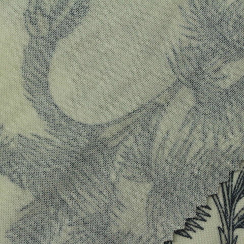 Dark Blue Tropical-Leaf Piqué Knit, Poly-Viscose