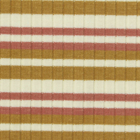 Cream Horizontal-Stripe Rib Knit, Poly-Cotton, 260 gsm